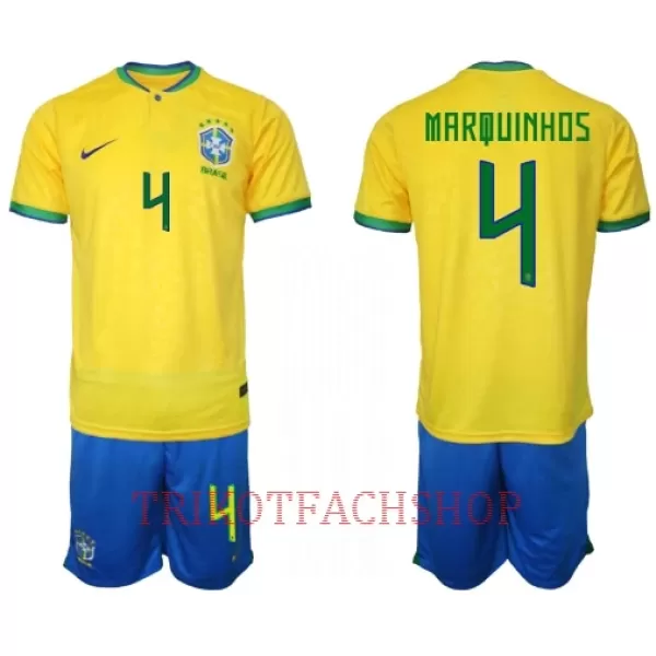 Brasilien Marquinhos 4 Heimtrikot WM 2022 für Kinder