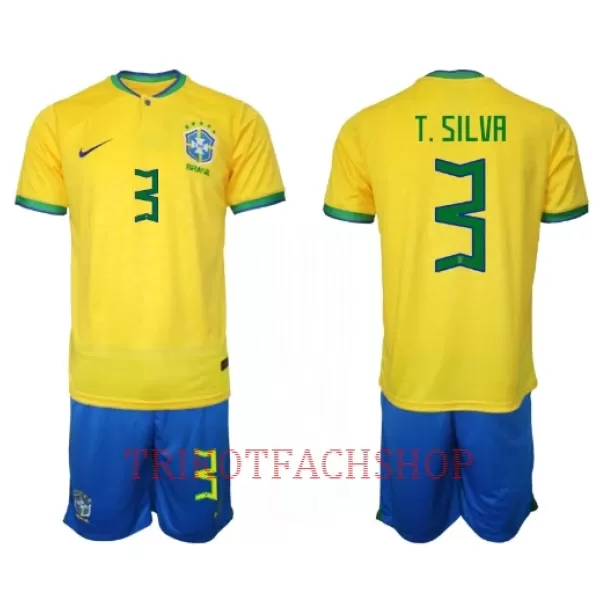 Brasilien Thiago Silva 3 Heimtrikot WM 2022 für Kinder