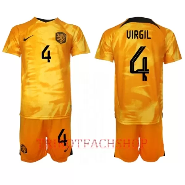 Niederlande Virgil van Dijk 4 Heimtrikot WM 2022 für Kinder