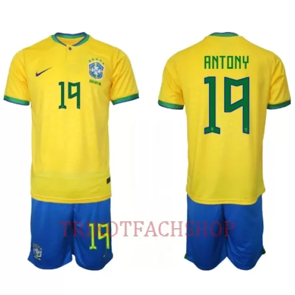 Brasilien Antony Santos 19 Heimtrikot WM 2022 für Kinder