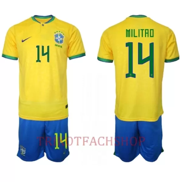 Brasilien Éder Militão 14 Heimtrikot WM 2022 für Kinder