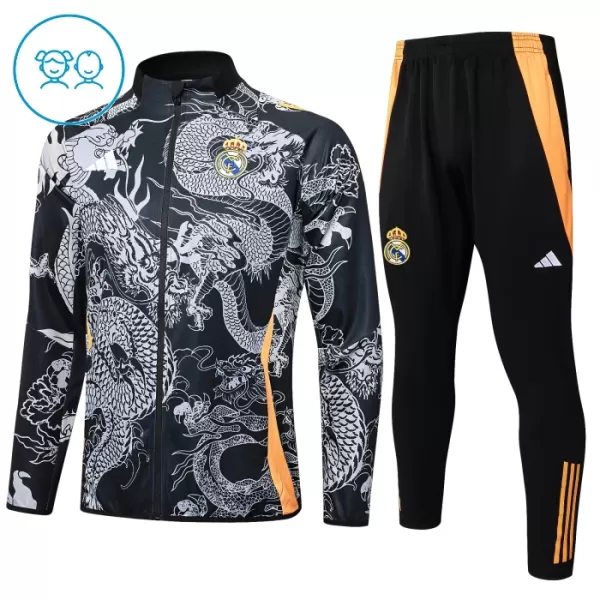 Real Madrid Trainingsjackenanzüge 24/25 Dragon für Kinder Schwarz